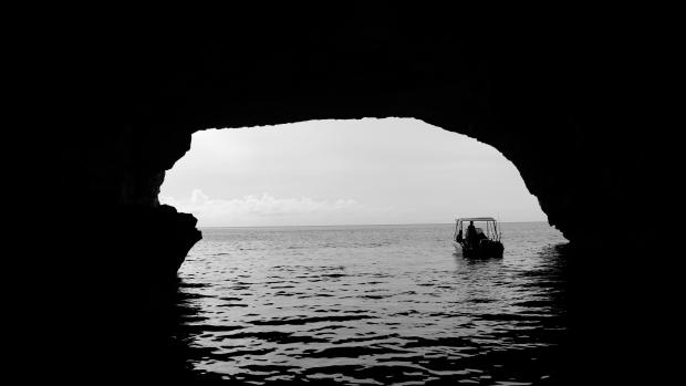 stone arch in black and white